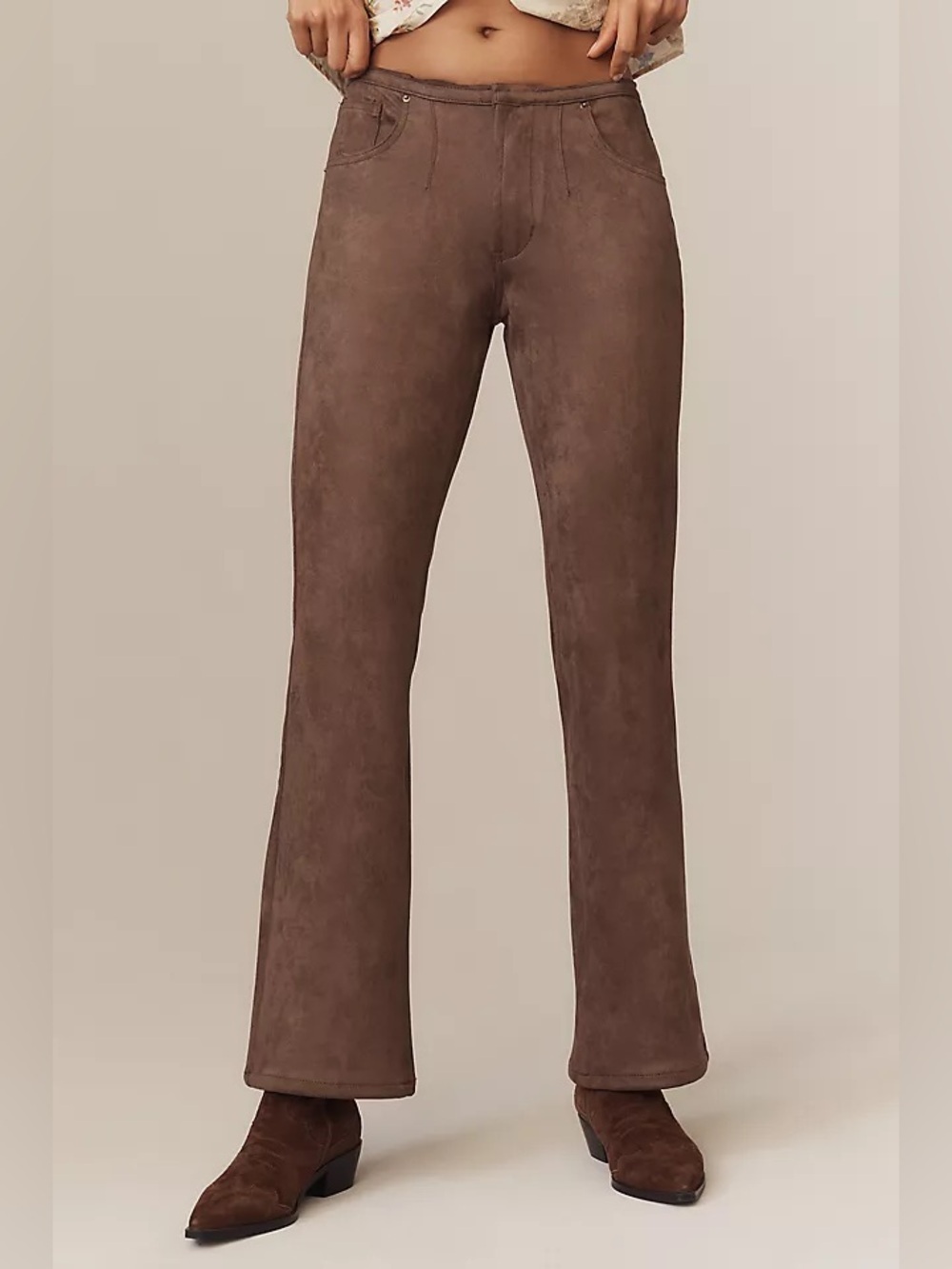 Anthro - Lioness • NWT $$$ Brown Suede-Look High-Rise Pants W20” R10 I31”